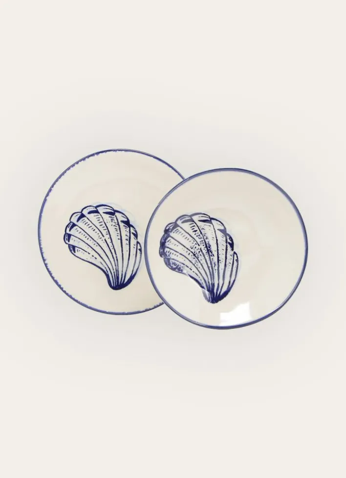 ASSIETTE À DESSERT EN GRÈS - MOTIF MOULE CREME/BLEU