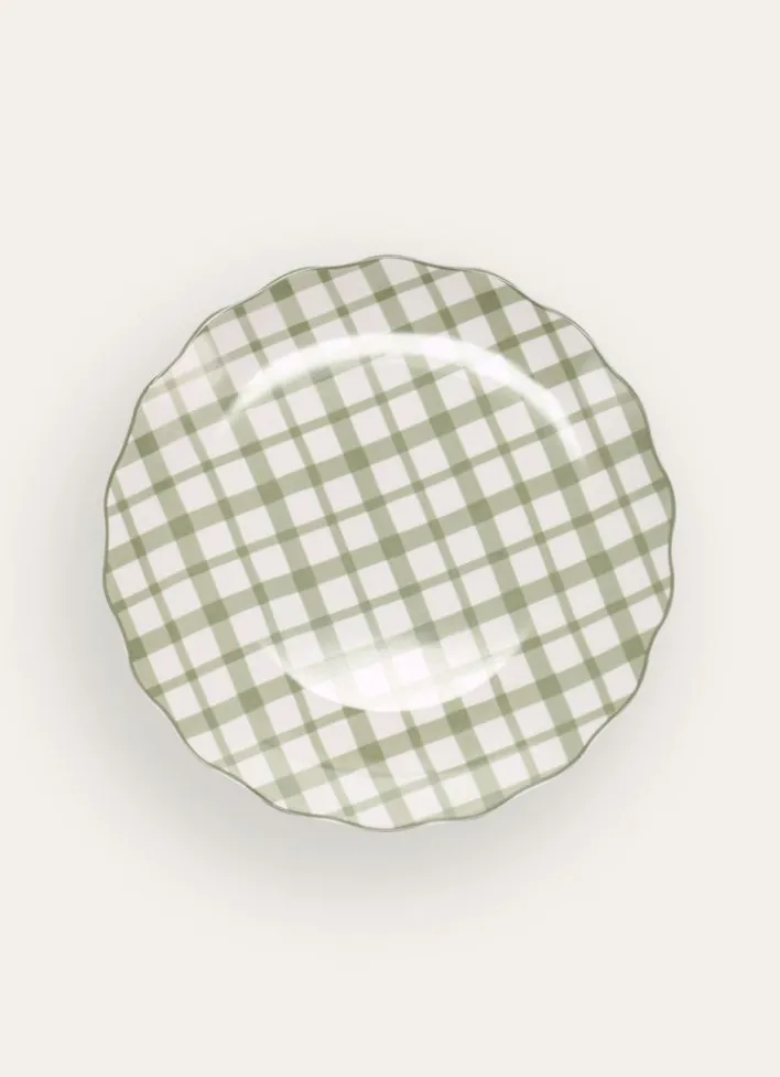 ASSIETTE À DESSERT EN PORCELAINE À RAYURES VERT