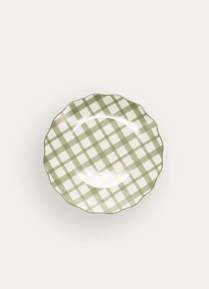 ASSIETTE À DESSERT EN PORCELAINE À RAYURES VERT