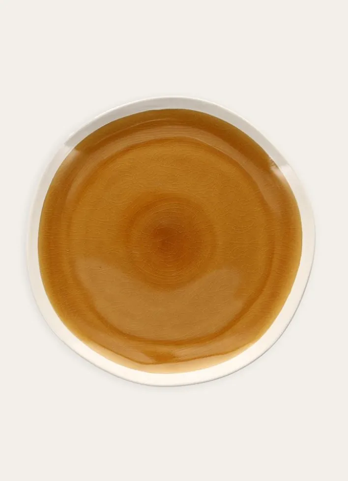 ASSIETTE PLATE EN GRÈS RÉACTIF JAUNE