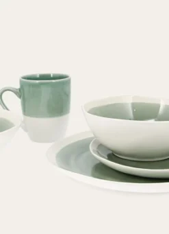 ASSIETTE PLATE EN GRÈS RÉACTIF VERT DE GRIS