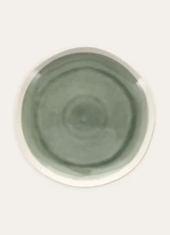 ASSIETTE PLATE EN GRÈS RÉACTIF VERT DE GRIS