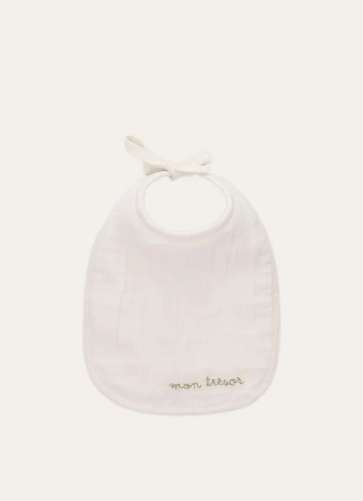 BAVOIR EN GAZE DE COTON AVEC BRODERIE ÉCRU