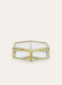 BOÎTE HEXAGONALE EN VERRE AVEC STRUCTURE DORÉE TRANSPARENT/DORE