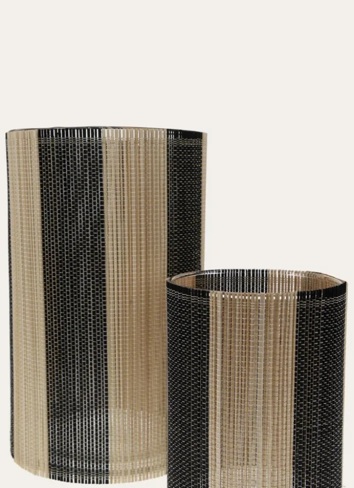 BOUGEOIR EN VERRE ET BAMBOU GRAND MODÈLE BOIS / NOIR