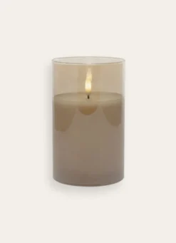 BOUGIE LED AVEC PHOTOPHORE EN VERRE BEIGE TRANSPARENT
