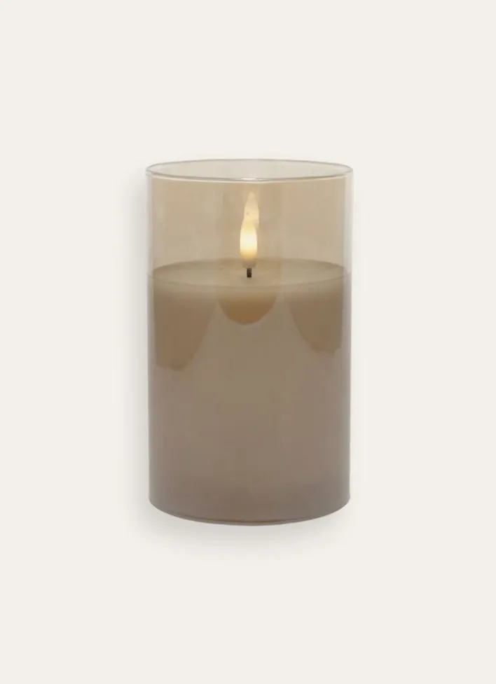 BOUGIE LED AVEC PHOTOPHORE EN VERRE BEIGE TRANSPARENT