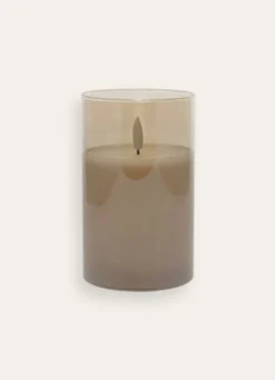 BOUGIE LED AVEC PHOTOPHORE EN VERRE BEIGE TRANSPARENT