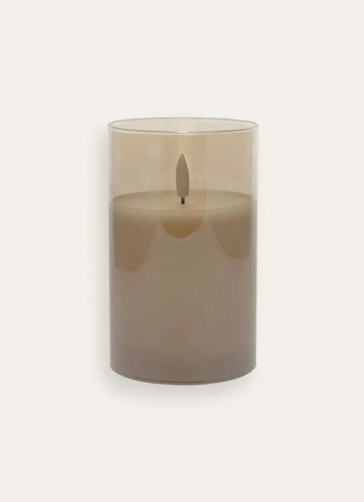 BOUGIE LED AVEC PHOTOPHORE EN VERRE BEIGE TRANSPARENT