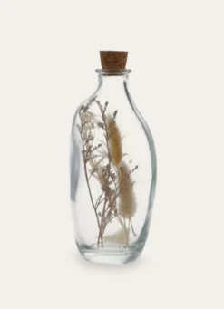 BOUTEILLE EN VERRE AVEC FLEURS SÉCHÉES TRANSPARENT
