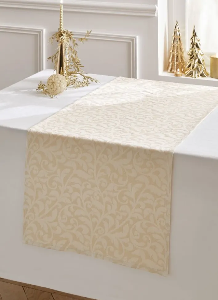 CHEMIN DE TABLE JACQUARD BRILLANT DORÉ ECRU