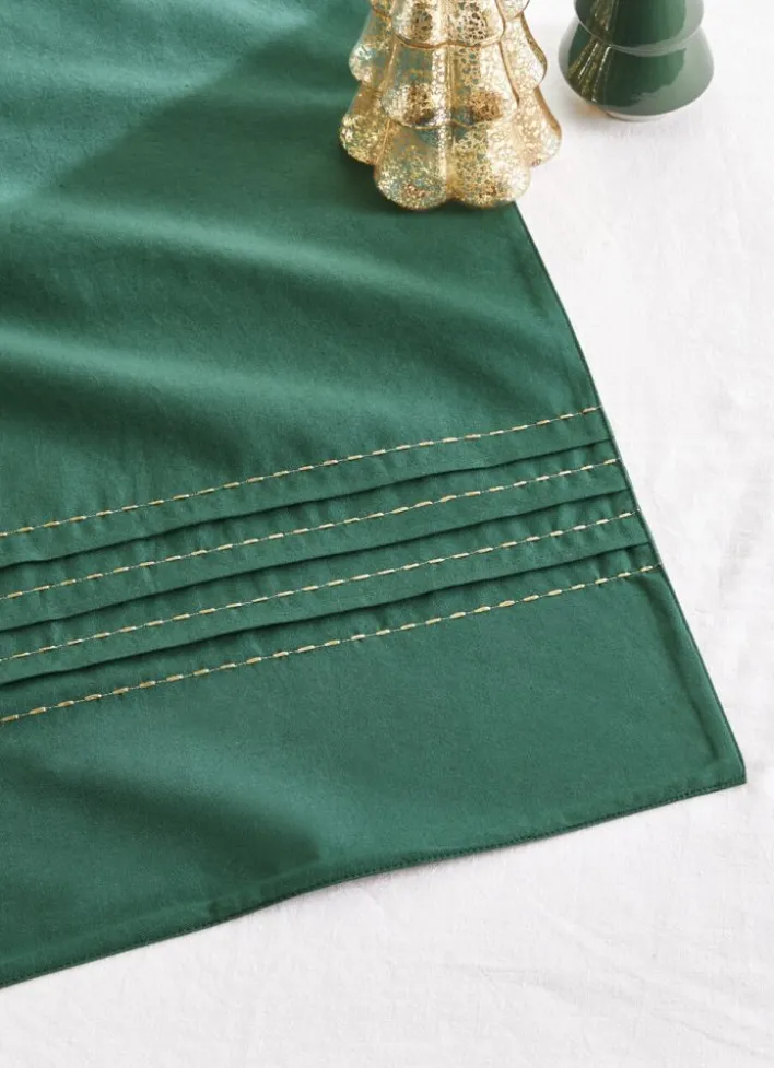 CHEMIN DE TABLE PLISSÉ BRODÉ FILS DORÉS VERT