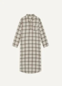CHEMISE DE NUIT À CARREAUX EN COTON FLANELLE LOVE BEIGE CLAIR