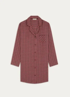 CHEMISE DE NUIT À CARREAUX MANCHES LONGUES ROSE FONCE
