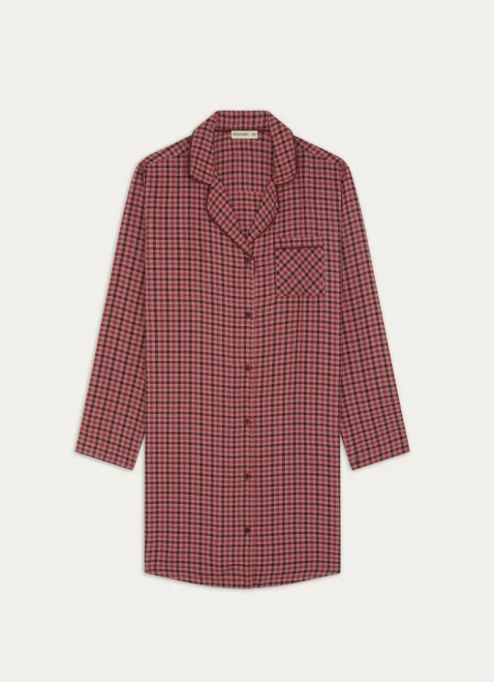 CHEMISE DE NUIT À CARREAUX MANCHES LONGUES ROSE FONCE