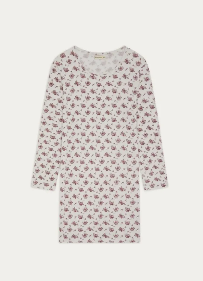 CHEMISE DE NUIT IMPRIMÉE MANCHES LONGUES GRENAT
