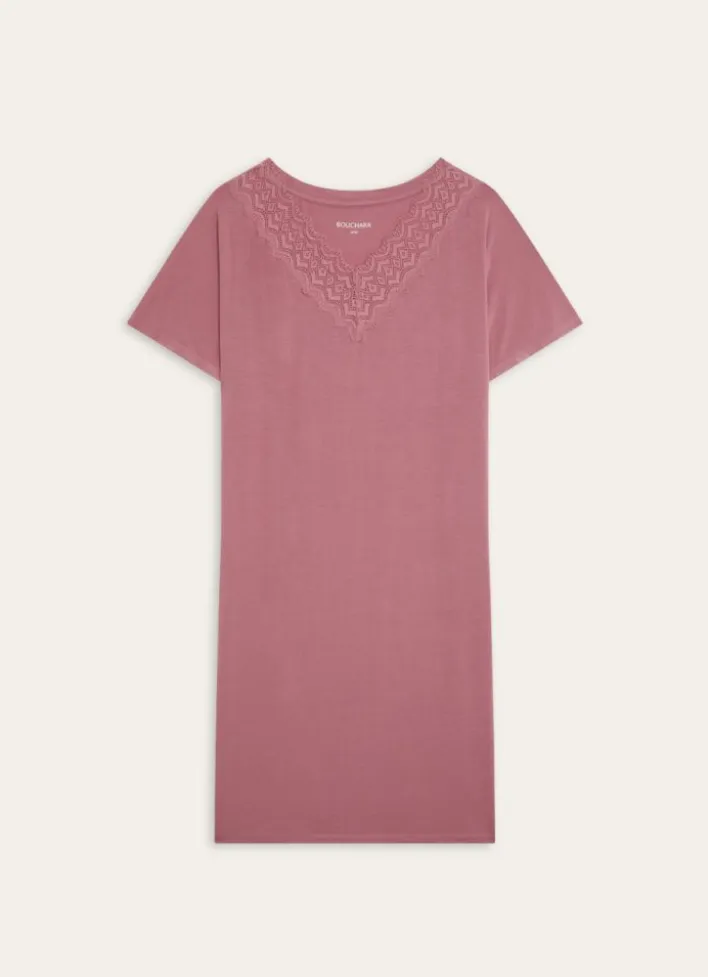CHEMISE DE NUIT MANCHES COURTES DÉTAIL DENTELLE BOIS DE ROSE
