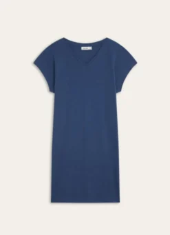 CHEMISE DE NUIT MANCHES COURTES COL V EN COTON MARINE