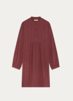CHEMISE DE NUIT À MANCHES LONGUES IMPRIMÉ CARREAUX ROSE FONCÉ