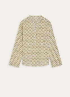 CHEMISE MANCHES LONGUES EN VOILE DE COTON IMPRIMÉ ECRU