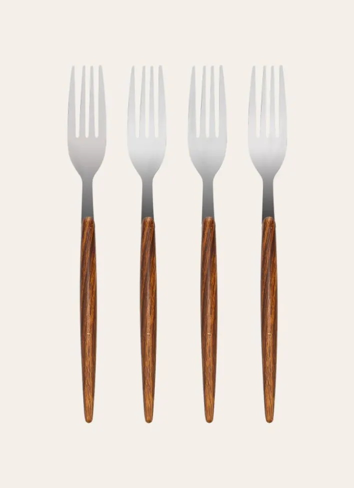 COFFRET DE 4 FOURCHETTES ARGENTÉ & BOIS