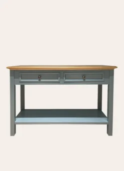 CONSOLE AVEC 2 TIROIRS ET 1 ÉTAGÈRE BOIS NATUREL/VERT