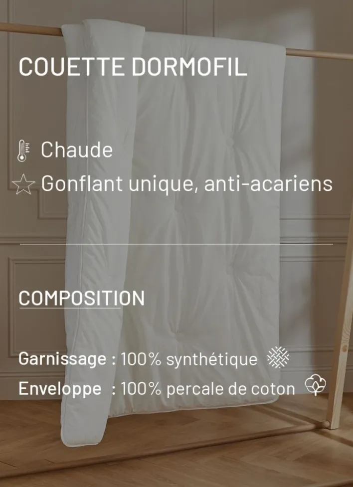COUETTE DORMOFIL TRÈS CHAUDE EN PERCALE DE COTON ÉCRU