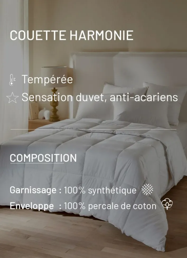 COUETTE HARMONIE 300 G/M² TEMPÉRÉE ANTI-ACARIENS BLANC
