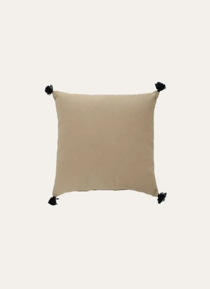 COUSSIN EN COTON UNI AVEC PETITS POMPONS SABLE