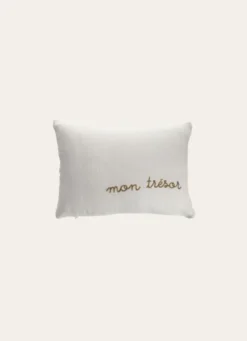 COUSSIN EN GAZE DE COTON BRODERIE FIL DORÉ BLANC
