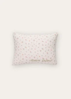 COUSSIN EN GAZE DE COTON FLEURS ET BRODERIE ÉCRU