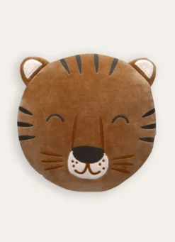 COUSSIN EN VELOURS TÊTE DE TIGRE OCRE