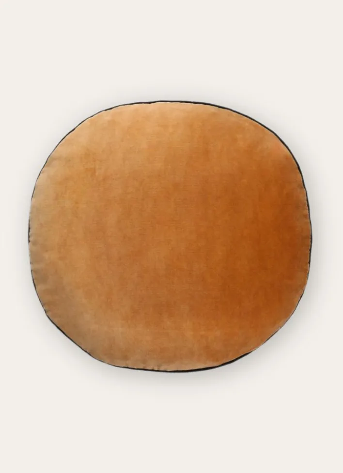 COUSSIN ROND EN VELOURS BRUN
