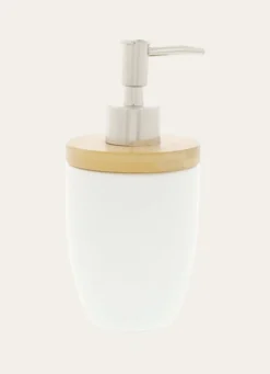 DISTRIBUTEUR DE SAVON EN GRÈS ET BAMBOU BLANC