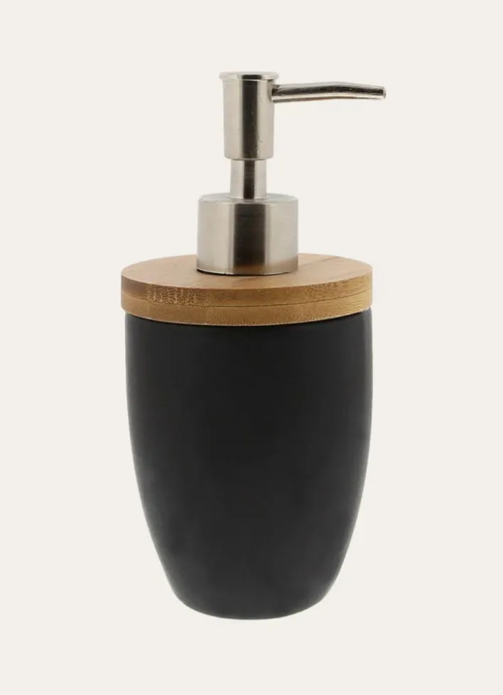 DISTRIBUTEUR DE SAVON EN GRÈS ET BAMBOU NOIR/BAMBOU