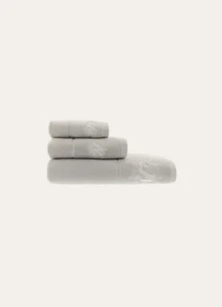 DRAP DE BAIN VELOURS EN COTON BRODERIE 500GR GRIS PERLE