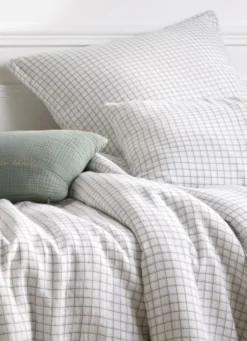 DRAP HOUSSE BÉBÉ EN GAZE DE COTON À CARREAUX ECRU