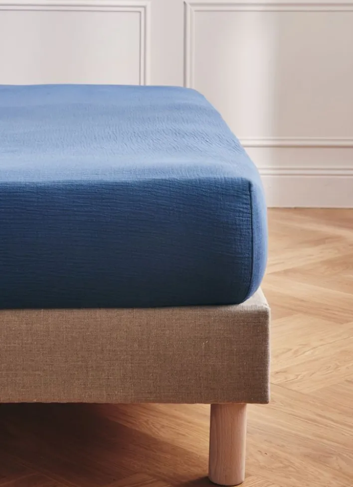 DRAP HOUSSE EN DOUBLE GAZE INDIGO