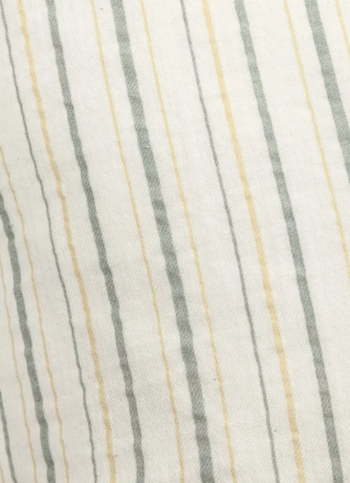 DRAP HOUSSE EN GAZE DE COTON RAYÉE ECRU