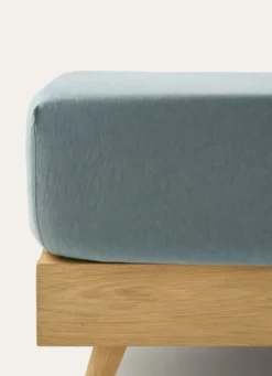 DRAP HOUSSE EN LIN LAVÉ UNI 165GR BLEU ZINC