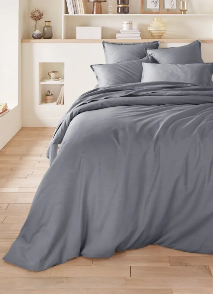 DRAP HOUSSE EN SATIN DE COTON UNI ARDOISE