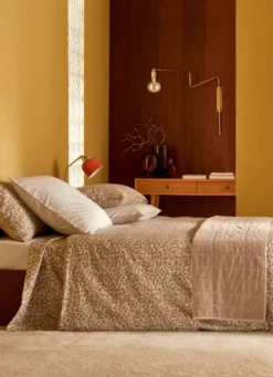 DRAP PLAT EN PERCALE DE COTON AMIR MOTIF LÉOPARD NATUREL