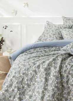 DRAP PLAT EN SATIN IMPRIMÉ FLORAL SOLENE BLEU