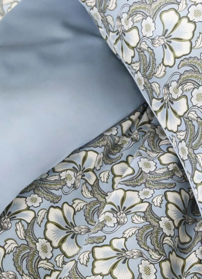 DRAP PLAT EN SATIN IMPRIMÉ FLORAL SOLENE BLEU
