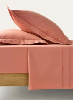DRAP PLAT UNI EN PERCALE DE COTON CORAIL