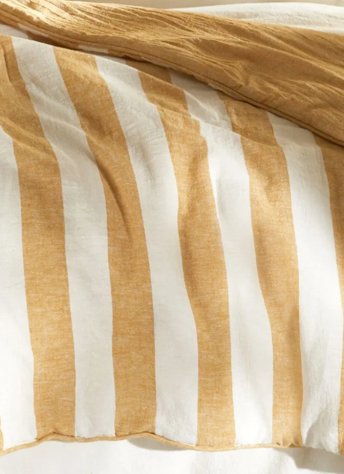 ÉDREDON MATELASSÉ EN MÉTIS COTON ET LIN CAFÉ MOUTARDE