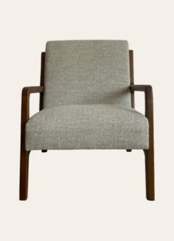 FAUTEUIL EN BOIS AVEC ASSISE EN TISSU CHEVRON ÉCRU/GRIS TAUPE