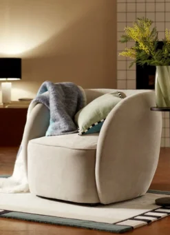 FAUTEUIL LARGE EN TISSU - DESIGN SANS PIED GRIS CLAIR
