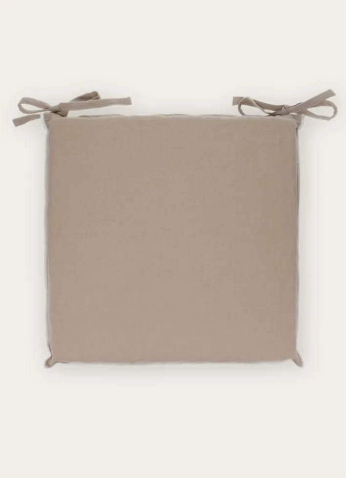GALETTE DE CHAISE DÉHOUSSABLE COTON/LIN MASTIC/LAIT