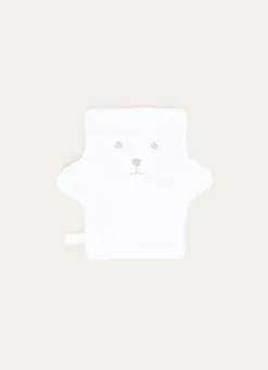 GANT EN COTON ÉPONGE TÊTE D'OURS AVEC OREILLES BLANC